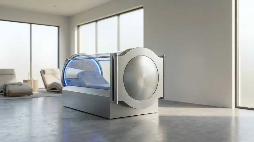 Hyperbaric chamber in a bright minimalist room